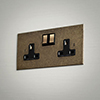 2 Gang Plug Socket AB Bevelled Plate, Brass Switch