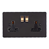 2 Gang Plug Socket Beeswax Hammered Plate, Brass Switches