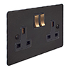 2 Gang Plug Socket Beeswax Hammered Plate, Brass Switches