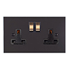 2 Gang Plug Socket Beeswax Bevelled Plate, Brass Switches