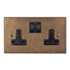 2 Gang Plug Socket AB Bevelled Plate, Black Switch