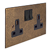 2 Gang Plug Socket AB Bevelled Plate, Black Switch