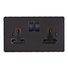 2 Gang Plug Socket Beeswax Hammered Plate, Black Switches