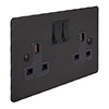 2 Gang Plug Socket Beeswax Hammered Plate, Black Switches