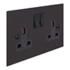 2 Gang Plug Socket Beeswax Bevelled Plate, Black Switches