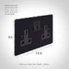 2 Gang Plug Socket Matt Black Hammered Plate, Black Switches