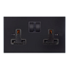 2 Gang Plug Socket Matt Black Bevelled Plate, Black Switches