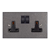 2 Gang Plug Socket Polished Bevelled Plate, Black Switches