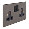 2 Gang Plug Socket Polished Bevelled Plate, Black Switches