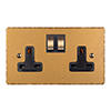 2 Gang Plug Socket OG Ham Plate, Brass Switches