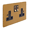 2 Gang Plug Socket OG Ham Plate, Brass Switches