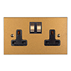 2 Gang Plug Socket Old Gold Bevelled Plate, Brass Switches