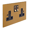 2 Gang Plug Socket Old Gold Bevelled Plate, Brass Switches