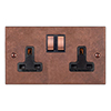 2 Gang Plug Socket Heritage Copper Bevelled Plate, Copper Switches
