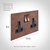 2 Gang Plug Socket Heritage Copper Bevelled Plate, Copper Switches