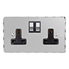 2 Gang Plug Socket Nickel Hammered Plate, Chrome Switches