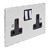 2 Gang Plug Socket Nickel Hammered Plate, Chrome Switches
