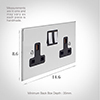 2 Gang Plug Socket Nickel Bevelled Plate, Chrome Switches