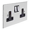 2 Gang Plug Socket Nickel Bevelled Plate, Chrome Switches