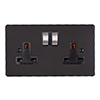 2 Gang Plug Socket Beeswax Hammered Plate, Steel Switches