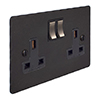 2 Gang Plug Socket Beeswax Hammered Plate, Steel Switches