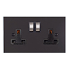 2 Gang Plug Socket Beeswax Bevelled Plate, Steel Switches