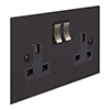 2 Gang Plug Socket Beeswax Bevelled Plate, Steel Switches