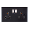 2 Gang Plug Socket Matt Black Bevelled Plate, Steel Switches