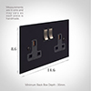 2 Gang Plug Socket Matt Black Bevelled Plate, Steel Switches