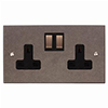 2 Gang Plug Socket Polished Bevelled Plate, Steel Switches