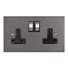 2 Gang Plug Socket Polished Bevelled Plate, Steel Switches