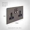 2 Gang Plug Socket Polished Bevelled Plate, Steel Switches