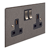 2 Gang Plug Socket Polished Bevelled Plate, Steel Switches