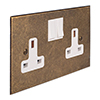 2 Gang Plug Socket AB Bev Plate, White Switches