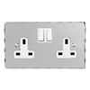 2 Gang Plug Socket Nickel Hammered Plate, White Switches