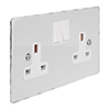 2 Gang Plug Socket Nickel Hammered Plate, White Switches