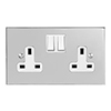 2 Gang Plug Socket Nickel Bevelled Plate, White Switches