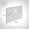 2 Gang Plug Socket Nickel Bevelled Plate, White Switches