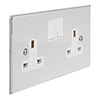 2 Gang Plug Socket Nickel Bevelled Plate, White Switches