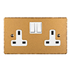 2 Gang Plug Socket Old Gold Hammered Plate, White Switches