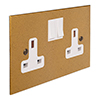 2 Gang Plug Socket Old Gold Bevelled Plate, White Switches