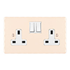 2 Gang Plug Socket Plain Ivory Hammered Plate, White Switches