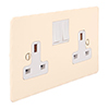 2 Gang Plug Socket Plain Ivory Hammered Plate, White Switches