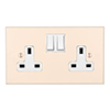 2 Gang Plug Socket Plain Ivory Bevelled Plate, White Switches