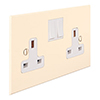 2 Gang Plug Socket Plain Ivory Bevelled Plate, White Switches