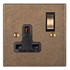 1 Gang Plug Socket Antiqued Brass Bevelled Plate, Brass Switch