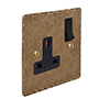 1 Gang Plug Socket Antiqued Brass Hammered Plate, Black Switch