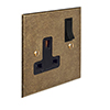 1 Gang Plug Socket Antiqued Bevelled Plate, Black Switch