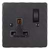 1 Gang Plug Socket Beeswax Hammered Plate, Black Switch