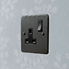 1 Gang Plug Socket Beeswax Hammered Plate, Black Switch